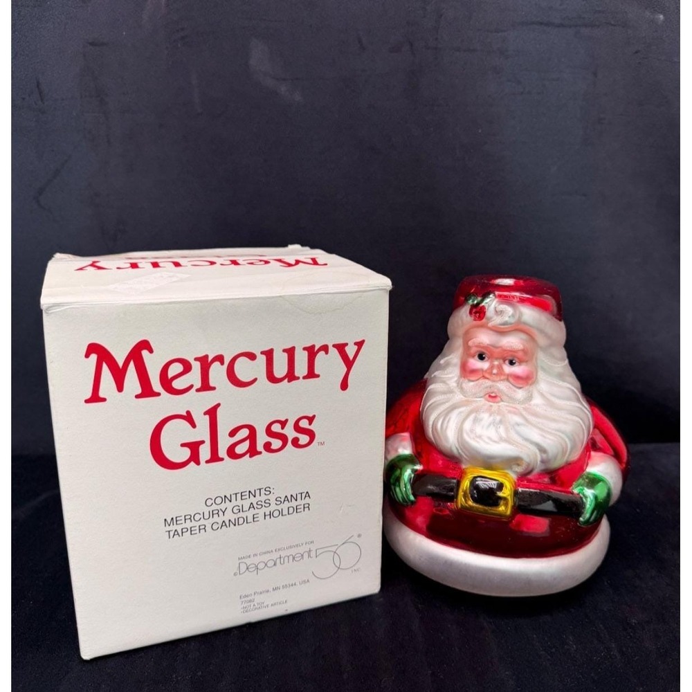 Department 56 Mercury Glass Santa Taper Candle Holder Vintage Christmas In Box